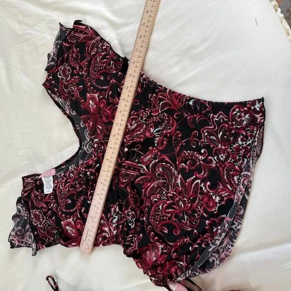 black floral fairy top  y2k poetry black floral tie top size large - Picture 3 of 4